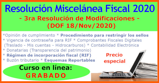 3ra Modificación a la Resolución Miscelánea Fiscal 2020.