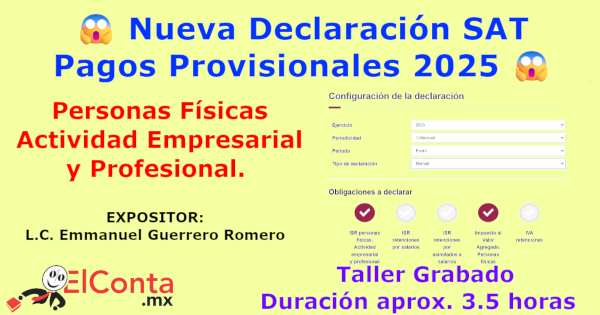 Taller Práctico Declaración Pagos Provisionales 2025 para Personas Físicas Actividad Empresarial y Profesional.