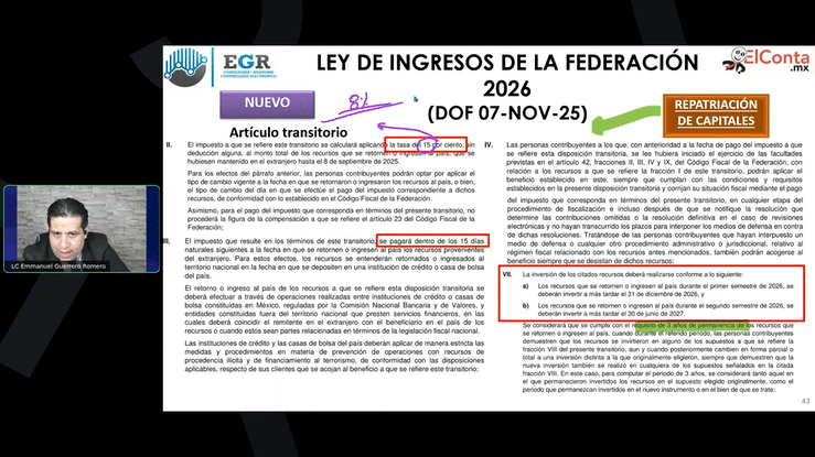 Jue. 20 Nov. Reformas Fiscales 2026 PLD Comentarios Laborales. high